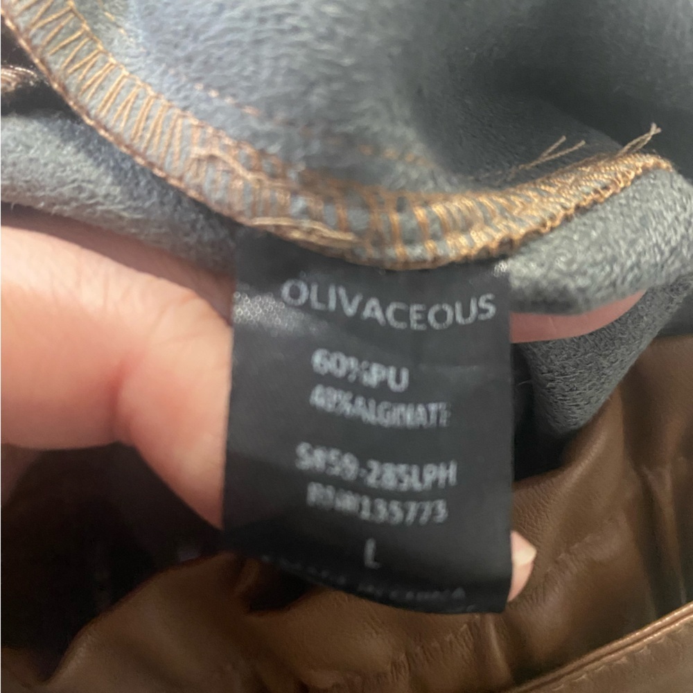 Olivaceous Women’s Brown/Tan Vegan Leather Shorts with front tie detail size L - Picture 4 of 7